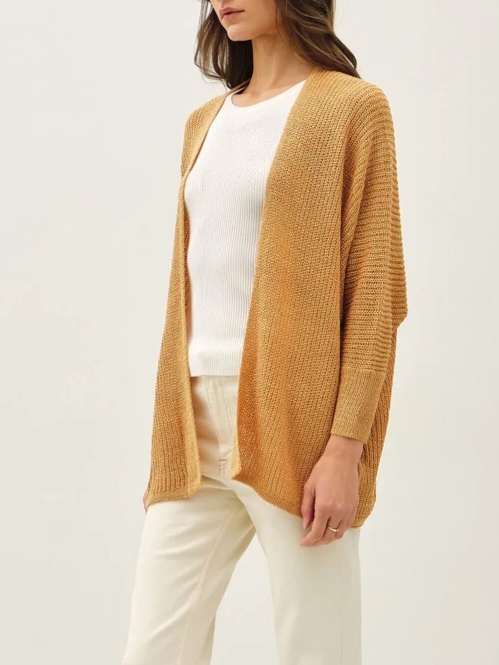 BE COOL Shaker Stitch Dolman Sleeve Open-Front Knit Cardigan